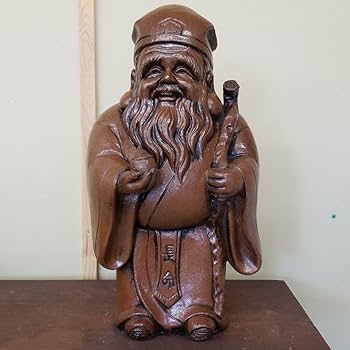 銅製:寿老人置物 寿老人の置物 銅製桃入寿老人 風水置物 長寿の贈り物